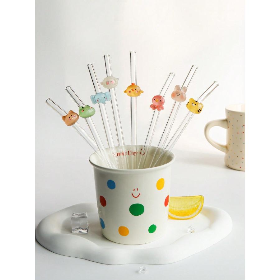 

Glass Straws with Animal Charms, Clear Bend Reusable Drinking Straw, for Cold Drinks, Milk Tea, Coffee, Juice, Smoothies, Kitchens, Restaurants Random(1Pc)