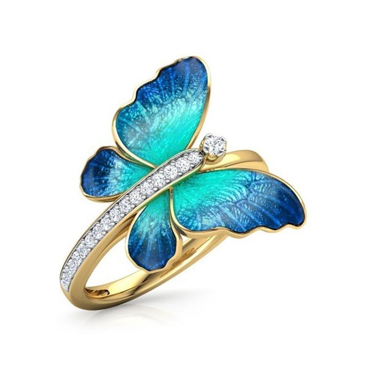 Milangirl Gorgeous Butterfly Design Ring Crystal Enamel Ring Engagement Rings Marriage Rings For Women 11 золотой