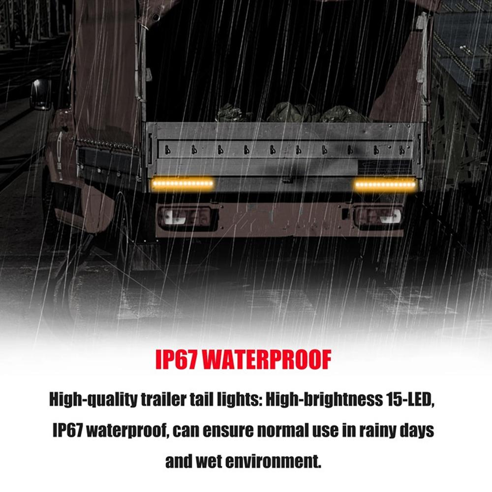2PCS Truck Rear Tail Light for Car Trailer Lorry Turn Signal Stop Brake Lights Side Marker 15 LEDs Light Bar 12V 24V Universal