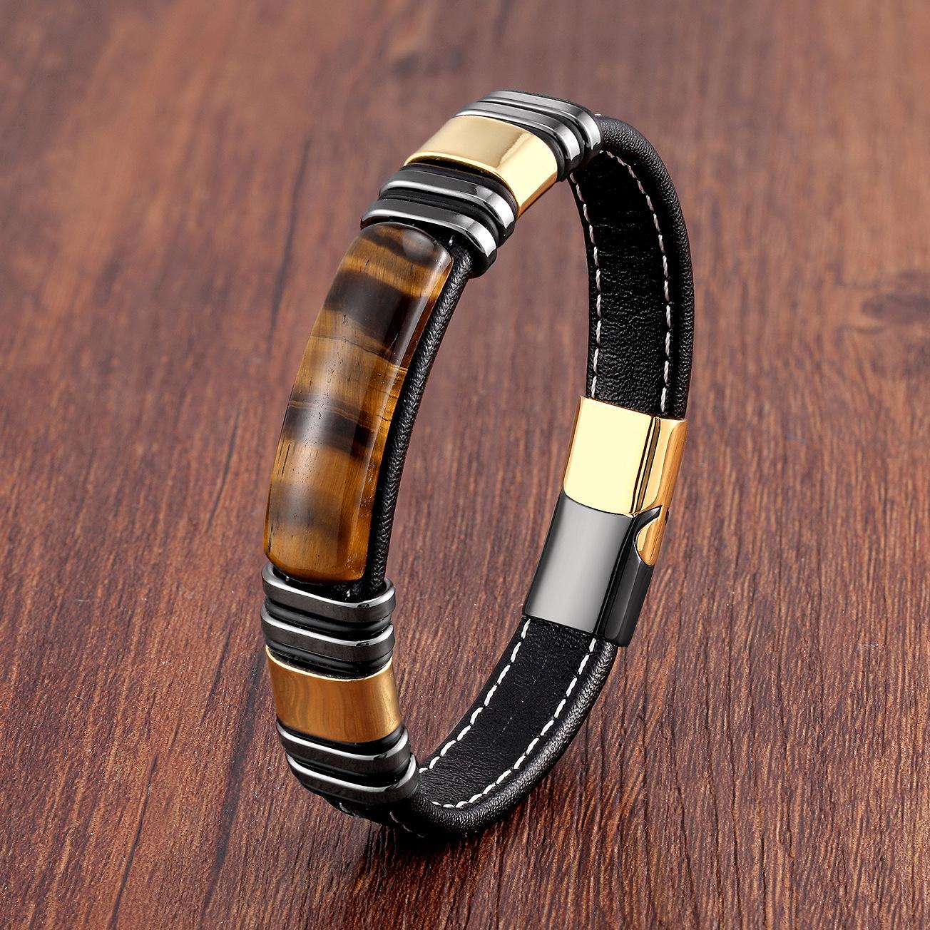 2026 Buckle Scalp Rope Jewelry Bracelet Personalized Men s Tiger s Eye Stone Bracelet Vintage Weave Leather Bracelet 21CM