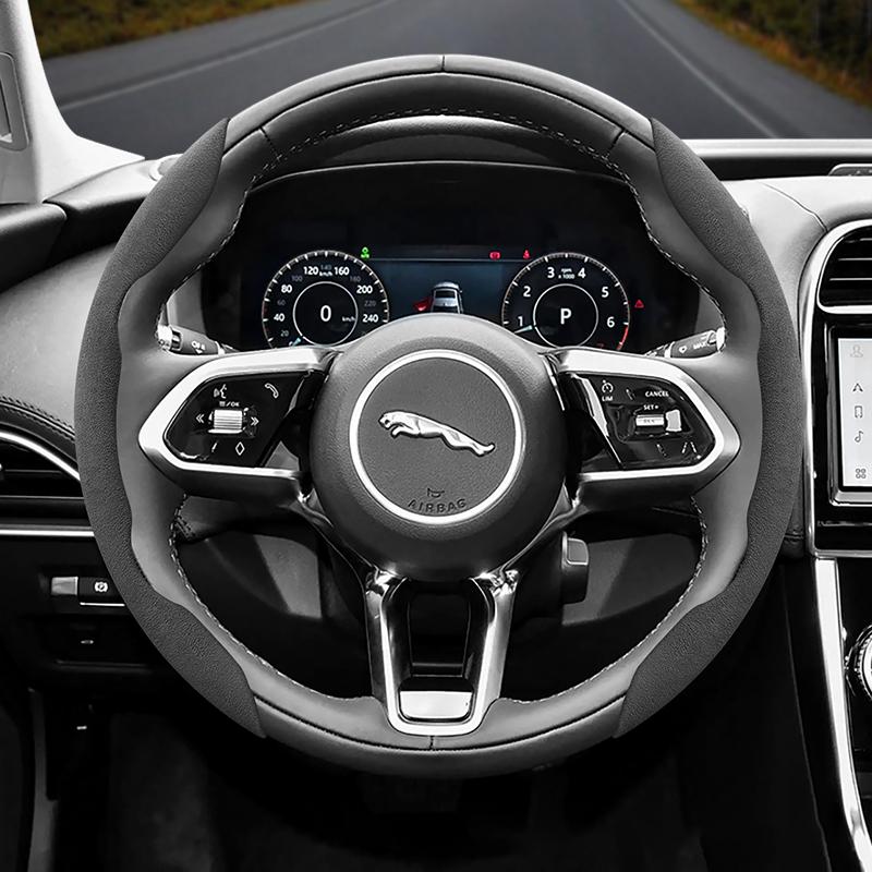 vcxja9 Suitable for Jaguar Anti-Slip Buckle Segmented Suede Steering Wheel Cover Suitable for Xf X250 Xe E Pace F Xj I 