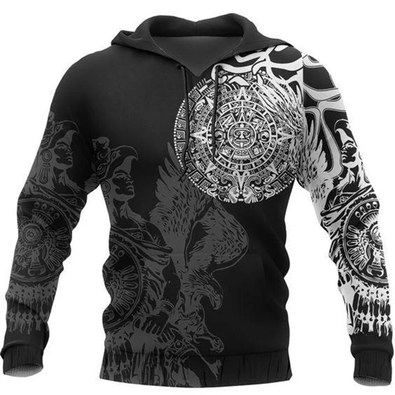Spring Autumn Fashion Vintage Sweatshirt Men's 3D Print Viking Mythology Hooded Long Sleeve Oversized Hip Hop Men Hoodies Coat