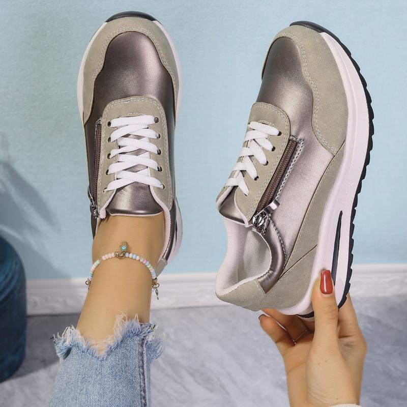 Fashion Lace Up Thick Bottom Sneakers for Women 2025 Zipper Decor Platform Sneakers Shoes Woman Non Slip Plus Size Sports Shoes