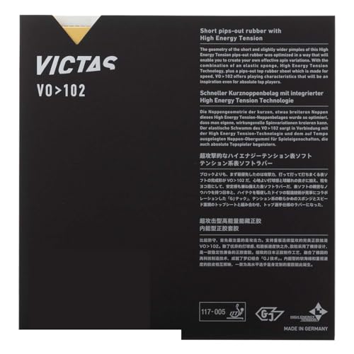 VICTAS VO>102 Table Tennis Rubber, High Energy Tension, Offensive, Black, 2.0mm, 020222