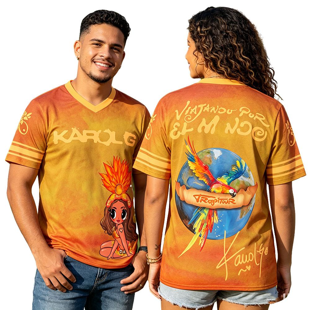 Karol G Viajando Por El Mundo World Tour 2026 Jersey Football Tee Unisex Streetwear V-neck Loose Short Sleeve T-shirt Men Shirts