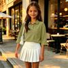 Children's Color 3/4 Sleeve Button Down Shirt with Collar and Side Slits, Casual Everyday Wear
