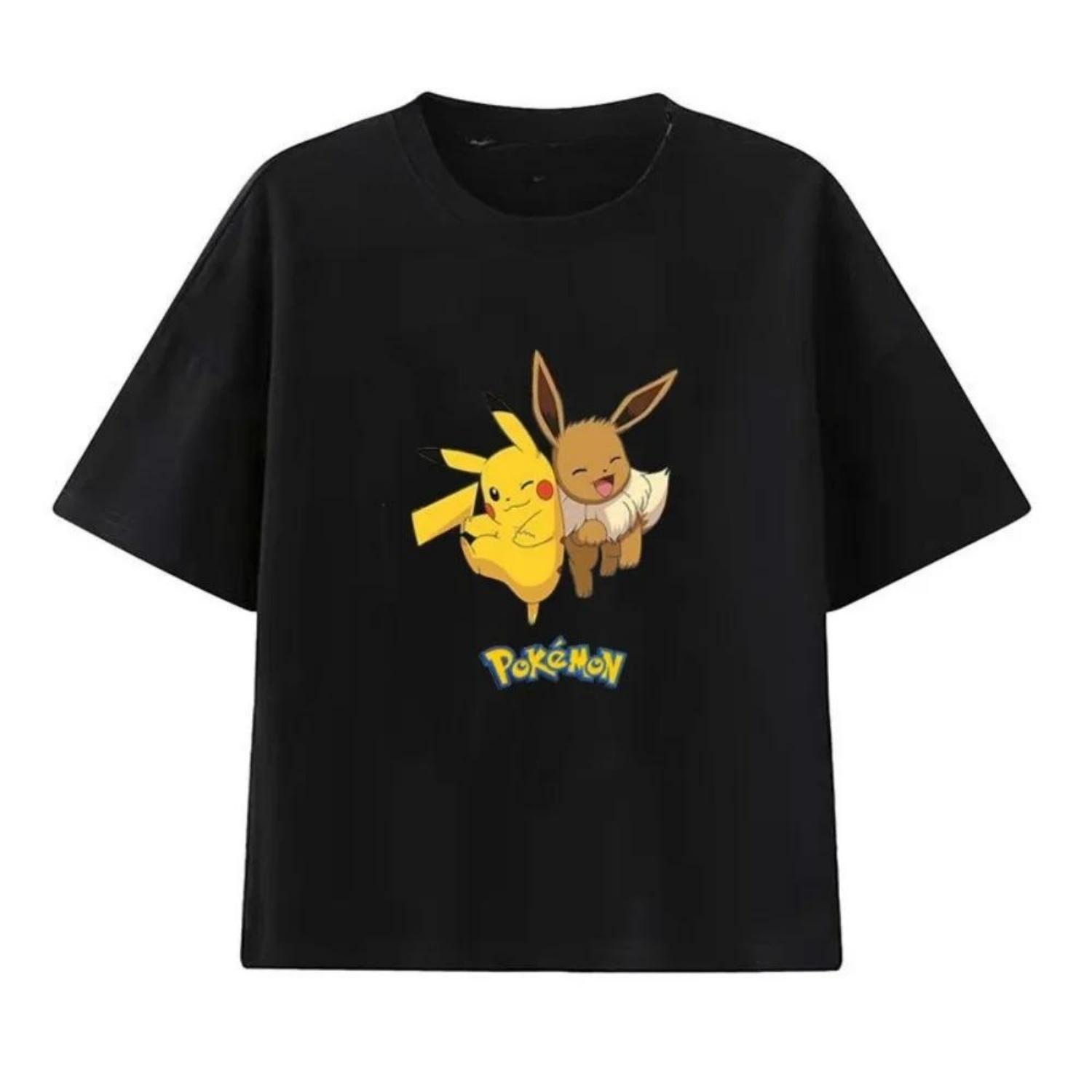 

Mens Pokémon Eevee Handheld Game Cartoon Print Tshirt Summer Loose ShortSleeved Top Plus Size Trend for Men And Women S чёрный