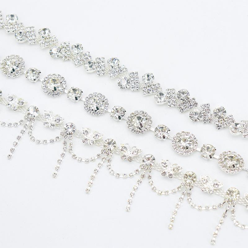 10Yards Rhinestone Trim Tassel Chain Flower Shape Diamond Crystal Clothing Party DIY Wedding Rhinestone Ribbon Gift Decoration