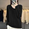 Women's V-Neck Knit Sweater: Loose-Fit, Flat Base Layer for Autumn/Winter, Solid Color Pullover Style