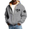 Men's Flag Print Fleece-Lined Zip-Up Pocket Hooded Sweatshirt Cardigan Men's Casual Sweatshirt Cardigan