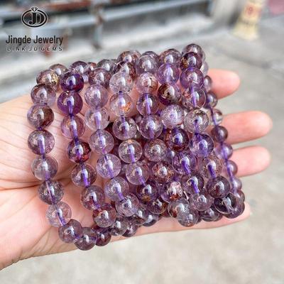 Jingde Armband aus natürlichem, violettem Phantomkristall – Unisex-Armband aus violettem Titanperlen, perfektes Geschenk für die beste Freundin