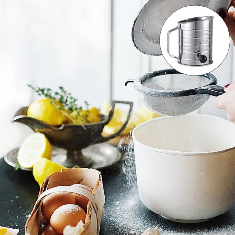 Commercial Grade Flour Sifter with Double Rings 3 Cup Ergonomic Hand Crank Large Capacity Flour Strainer