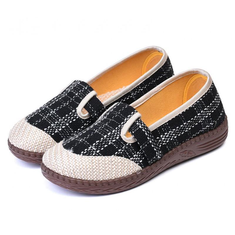 Womens Slip-On Flat Loafers Comfortable Cotton Fabric Casual Shoes Non-Slip Rubber Sole