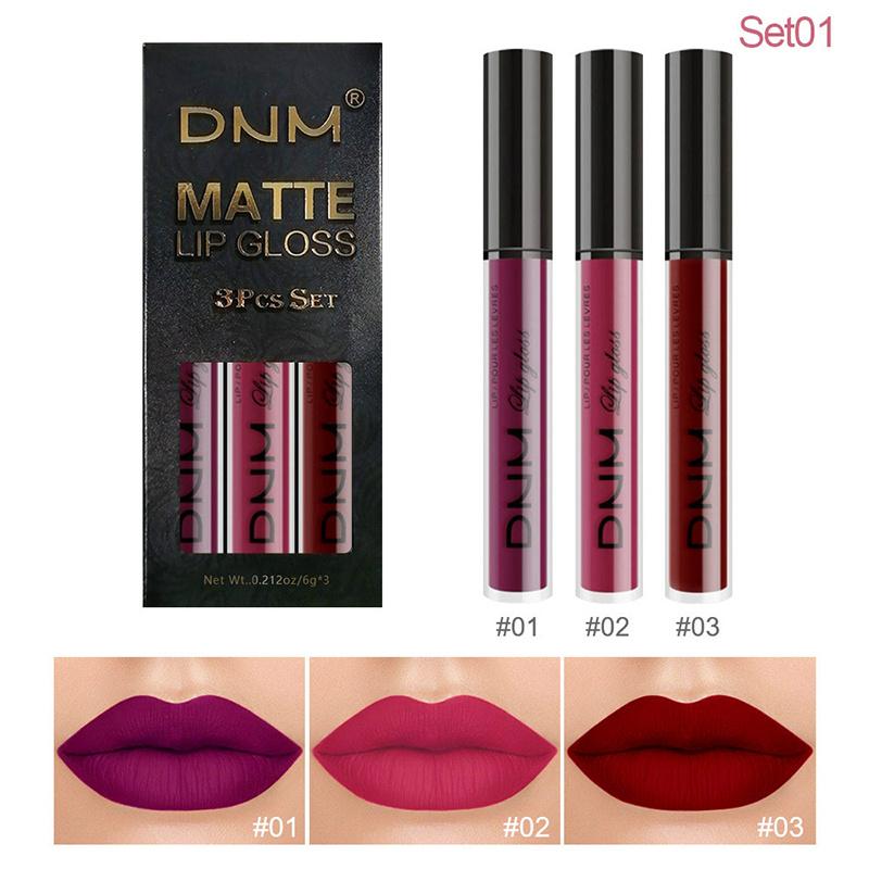 3-teiliges Lipgloss-Set mit 3 Farben, nicht abfärbend, wasserfester Lippenstift, mattes Finish