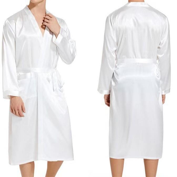 Herren Übergröße Satin Bademantel - Langarm Einfarbig Dünner Cardigan Nachthemd