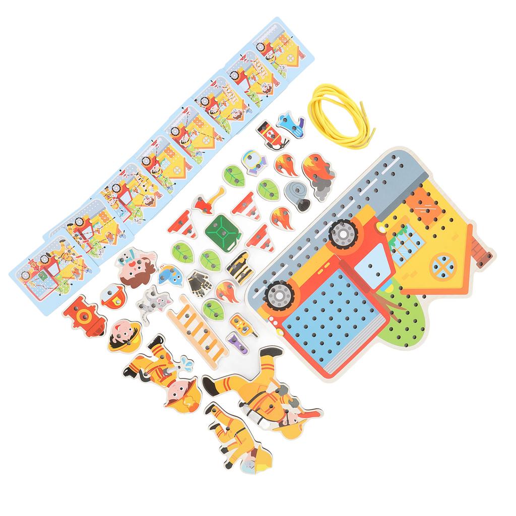 Fire Scene Wooden Lacing Figures Educational Early Learning Wooden Stringing Toy for Kids