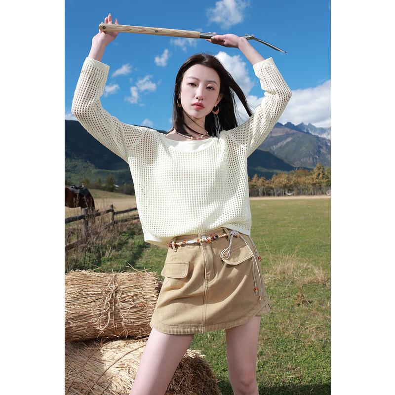 Sancai Plus Size 2025 Spring Hollow Knit Two-Piece Set