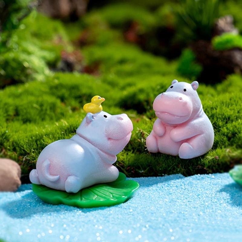 Pack of 6 Cute Hippo Figurines Resins Minaiture Ornaments Decors for Living Room Bedroom Office and Festives Celebration