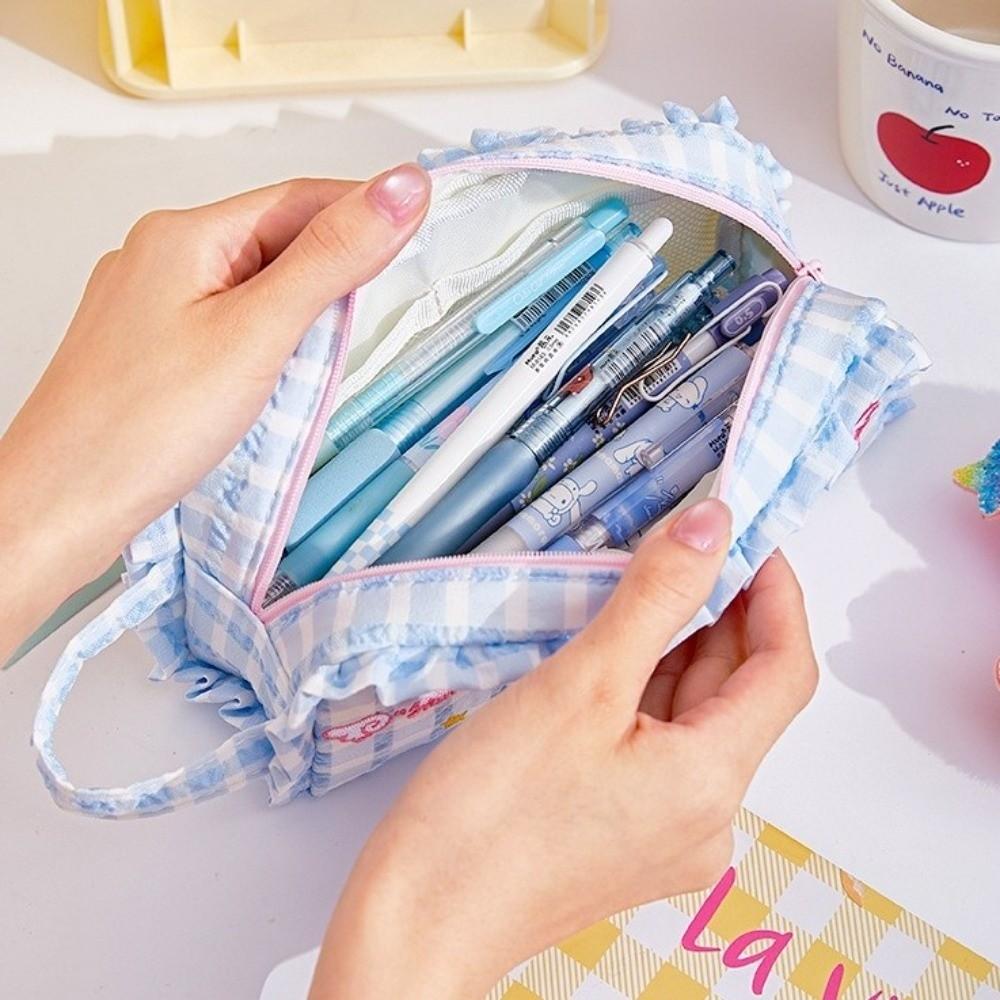 Dopamine Style Pencil Storage Bags Checkered Pencil Pouch New Stationery Bag  School Use
