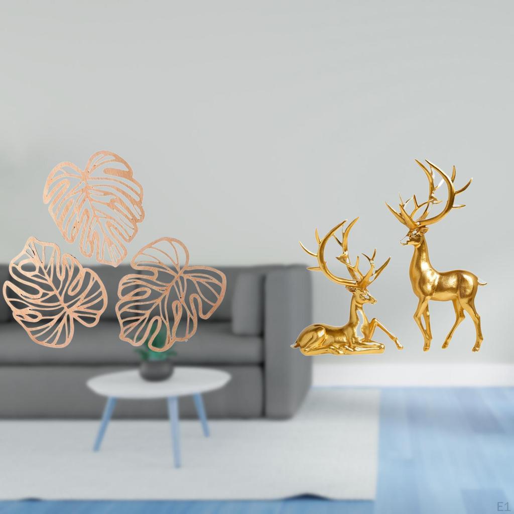 Tropical Palm Jungle Wall Art with Deer Figurines Creative Wooden Ornament for Living Room Bedroom