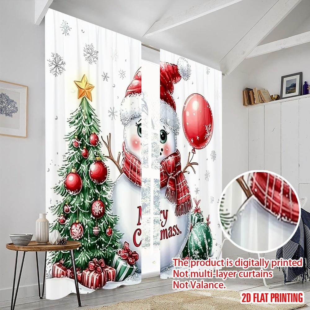 2pcs,2D Plane Printing Popular Curtains Cute Snowman Christmas Tree (5) Polyester Fabric (without Rod) Outdoor Decorations