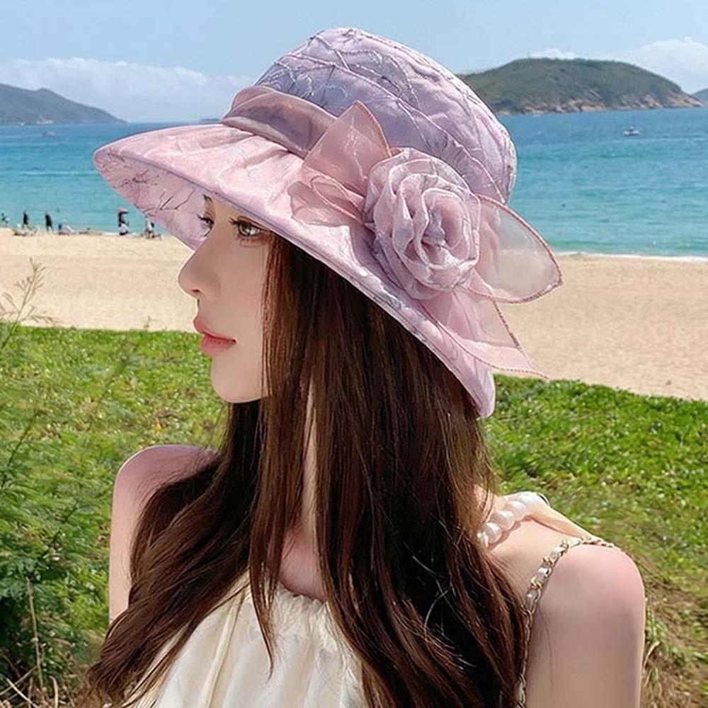 Folding Thin Bow Sunshade Cap Breathable Sunscreen Basin Hat Floral Fisherman Hat Outdoor