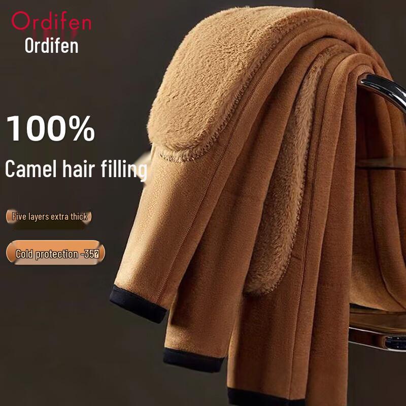 Oudifen Women's High-Waist Thickened Camel Wool Thermal Leggings