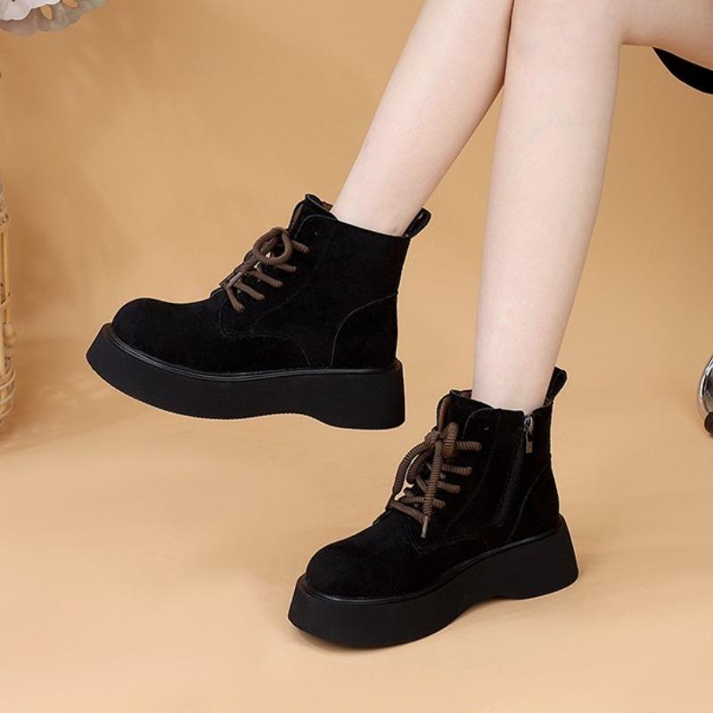 Ankle Boots Women Flats Platform Suede Shoes Casual New 2025 Winter Woman Sneakers Trend Lace Up Sport Shoes Brand Botas Mujer