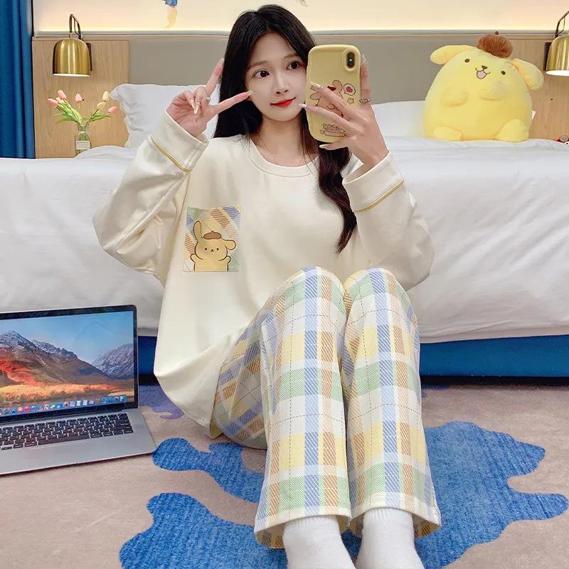 Douyin Live Pajamas Women's Round Neck Can Be Worn Outside, Autumn Simple Casual Style Women's Long-sleeved Loungewear Casual Suit
