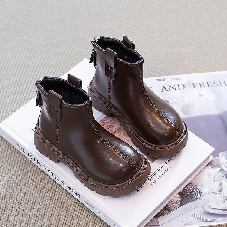 Girls Martin boots 2025 autumn and winter new little girl single boots British children's baby foreign gas velvet two cotton short boots