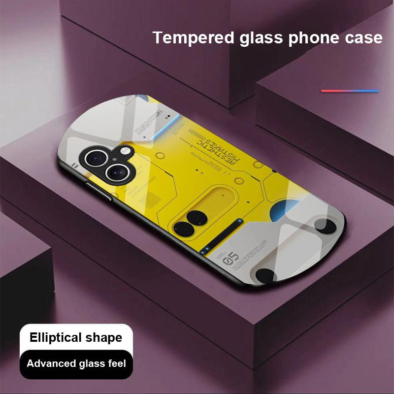 Machine Built-in For Apple IPhone 16 11 13 15 14 Pro Max 12 Mini 7 8 Plus XR X XS Elliptical Shaped Tempered Glass Phone Case