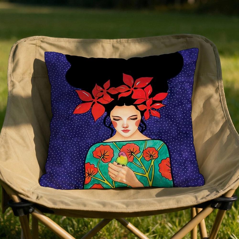 Vintage Girl Hair Flower Cushion Cover Soft Reversible Durable Pillow Cover MultiScene Use for Home Car Daily Comfort