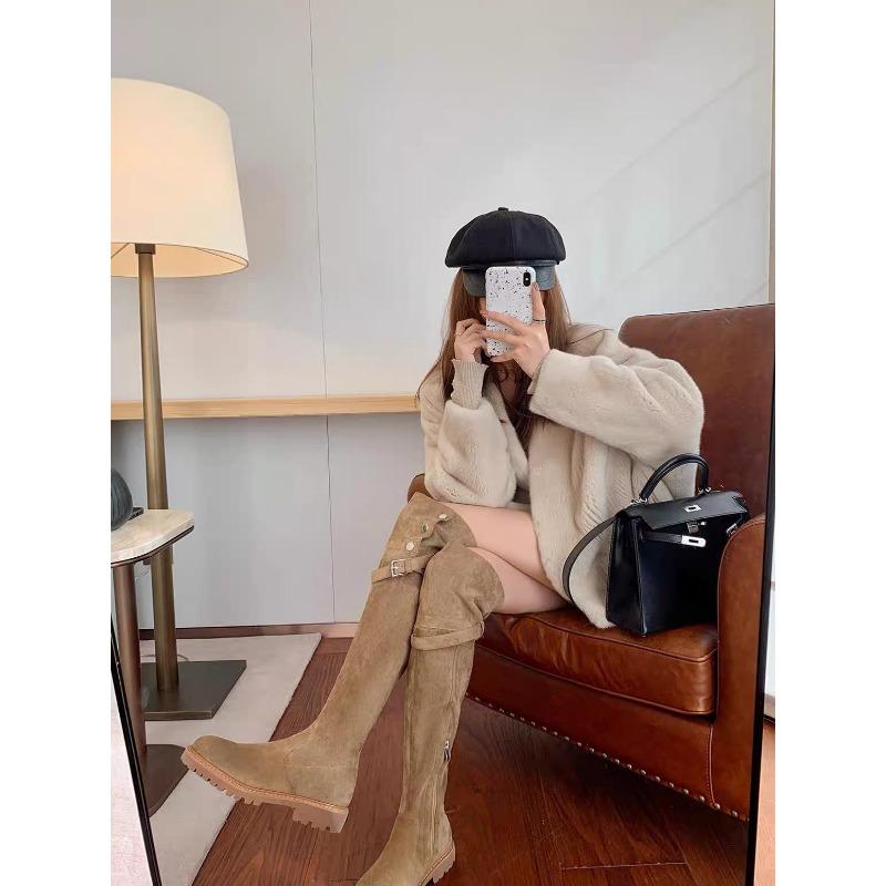 Lamb Wool Over the Knee Boots Women's Autumn and Winter Thick-soled Boots Thickened Velvet Cotton Boots Warm Snow Boots