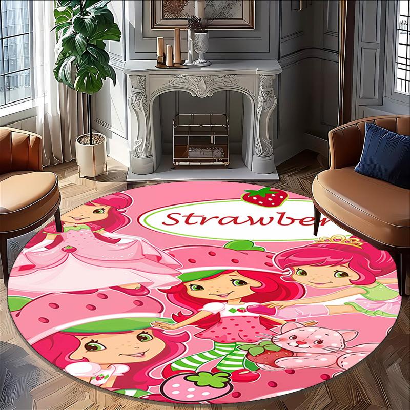 1pc Strawberry Princess4 Print Round Carpet Chair Round Carpet Suitable for Bedroom Living Room Home Decorative Carpet