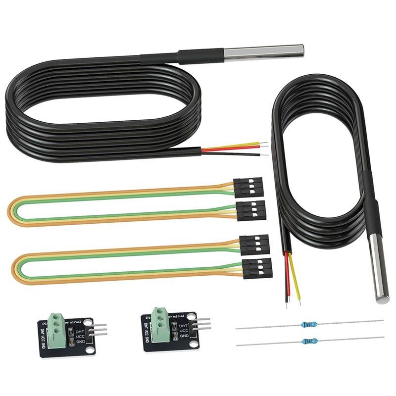 Premium-5Pack Waterproof DS18B20 Temperature Sensor Probes Female To Female Jumper Wires And 4.7K Ohm Resistors For Raspberry