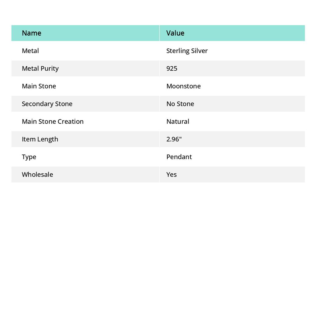 Natürlicher Regenbogen-Mondstein-Edelstein, 925er Sterling-Silber-Anhänger, 7,5 cm, r7U56