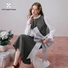 Xiangying Beaded Faux Two-Piece Long-Sleeve Dress