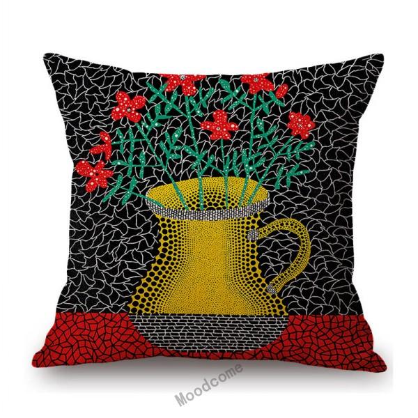Modern Polka Dots Art Flower Vase Butterfly Pumpkin Yayoi Kasuma Japanese Style Cotton Linen Sofa Pillow Case Car Cushion Cover