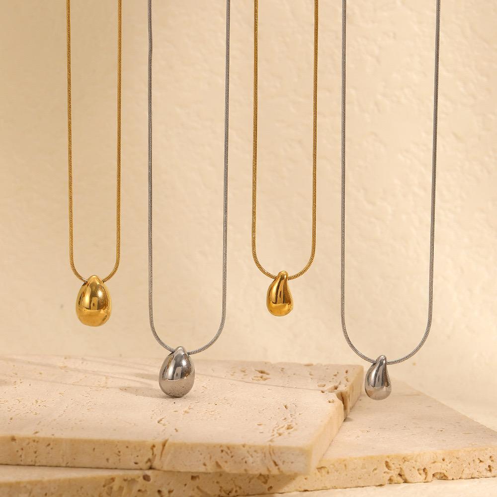 New Arrivals Minimalist 18k Gold Plated Water-drop Pendant Necklace Trendy Stainless Steel Snake Chain Necklace for Women