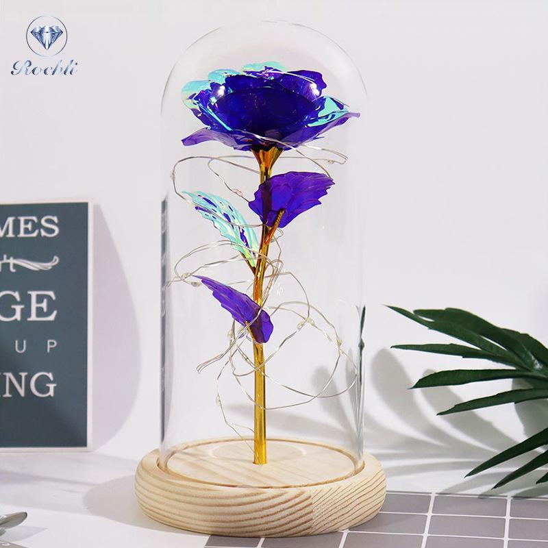 Gold Foil Rose Eternal Flower Glass Cover Gift for Valentine's Day, Christmas, New Year