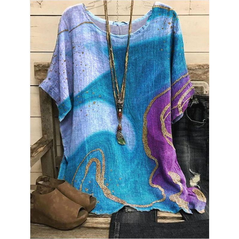 Printed round Neck Neck Casual Loose Top Print round Neck Top Women