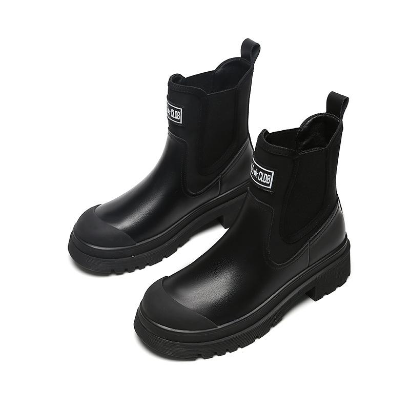 Leather Martin Boots Short Boots Women's, Autumn and Winter New Thick-soled British Smoke Boots Chelsea Boots Fleece Skinny Boots