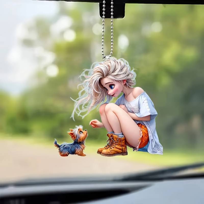 2D Новая сексуальная девушка и щенок Подвеска Плоская 2D Подвеска для салона автомобиля Подвеска для подарка на праздник