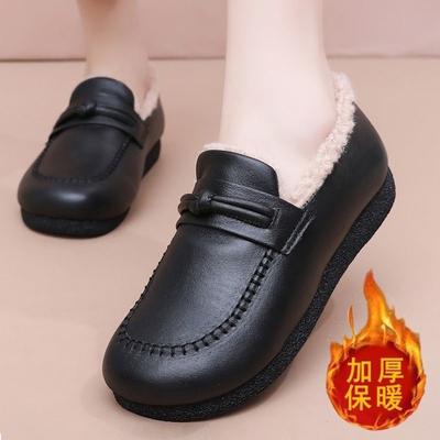 New Work Cotton Shoes Women's Cotton Shoes Winter Velvet Work Shoes Antifreeze, Non-slip and Waterproof One-pedal Leather Warm Shoes