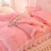 Korean Princess-Style Lace Trim Bedding Set - Brushed Four-Piece for Spring/Autumn