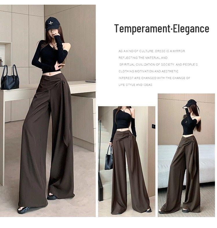 Women's 2026 Spring/Summer High-Waisted Wide-Leg Lace-Up Pants - Slimming, Versatile, Draped, Floor-Length Casual Wear