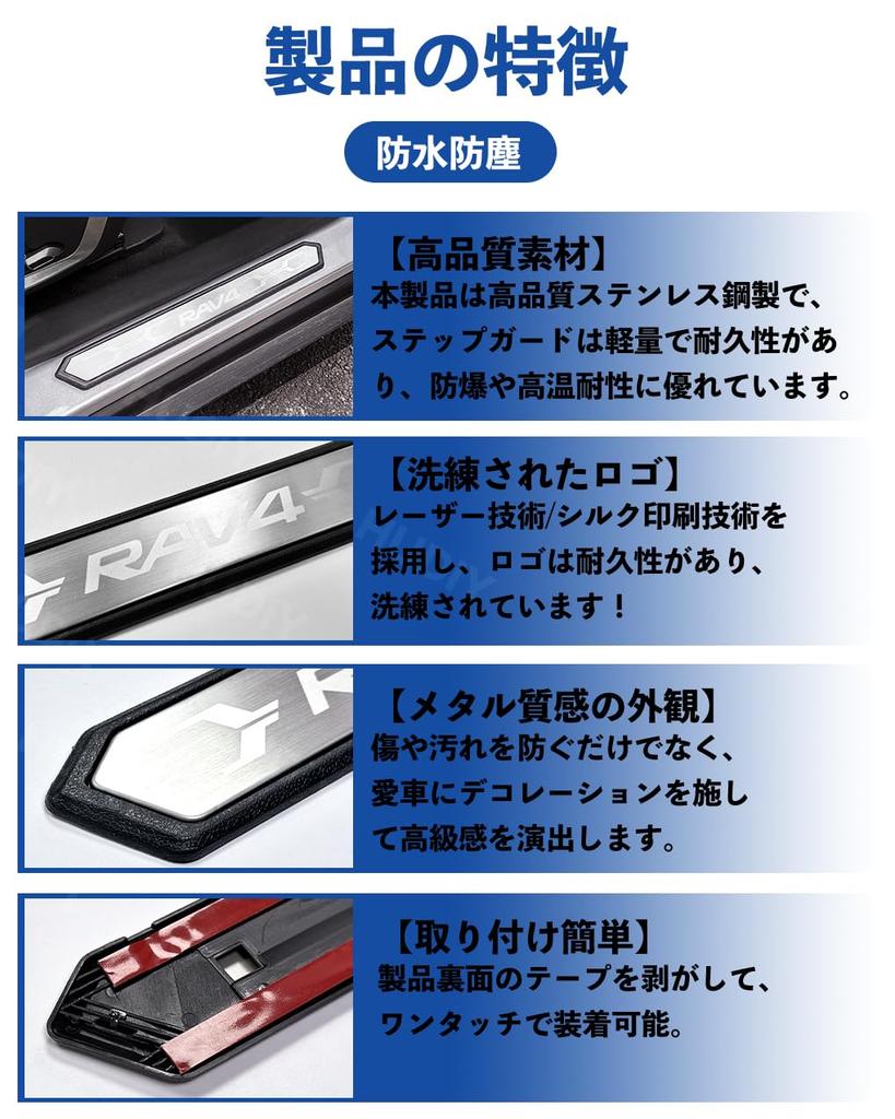 HUDIY Stainless Steel Step Guards for RAV4 XA50 Side Step Scuff Door Sill Door Scuff Luggage Step Scratch and Stain Easy Japanese Instruction Manual