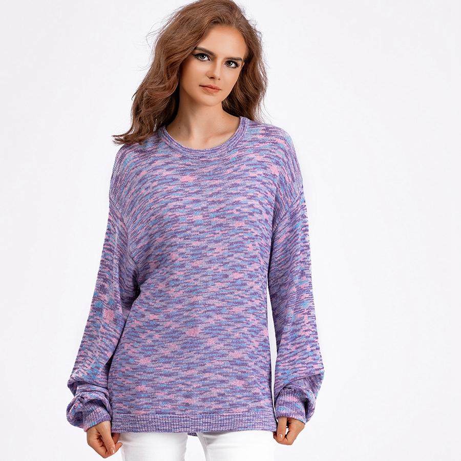 Women's Autumn Winter Knitted Pullover Sweater O-neck Full Sleeve Loose Knitwear Top Solid Color