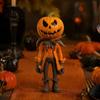 Indoor Halloween Scene Accessory Pumpkin Man Figurine, Retro Gentleman Head Resin Statue Durable Figurine for Bookshelf Ornament, Spooky Desktop Decor