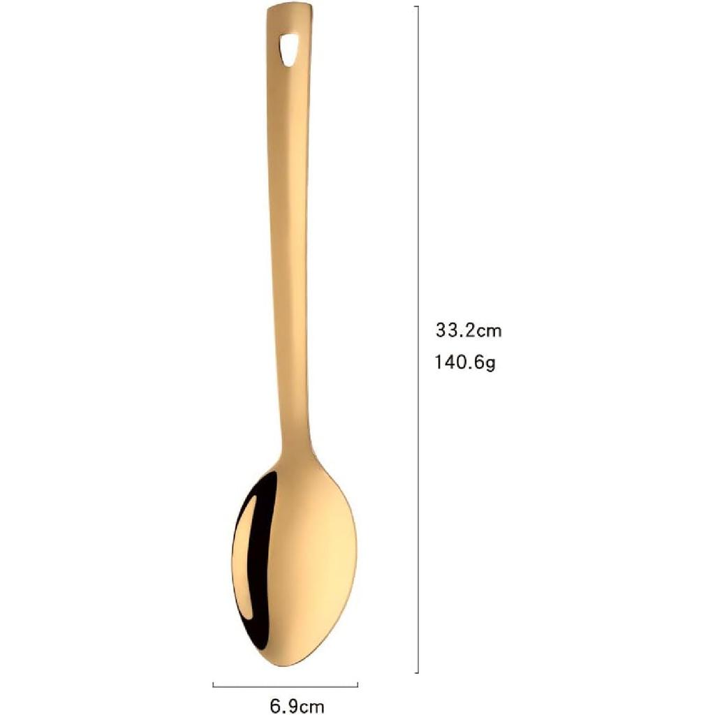 Stainless Steel Serving Spoons: Long Handle Flatware Set of 6 - Large Metal Kitchen Serving Tablespoons for Buffet Banquet 13-Inch Gold